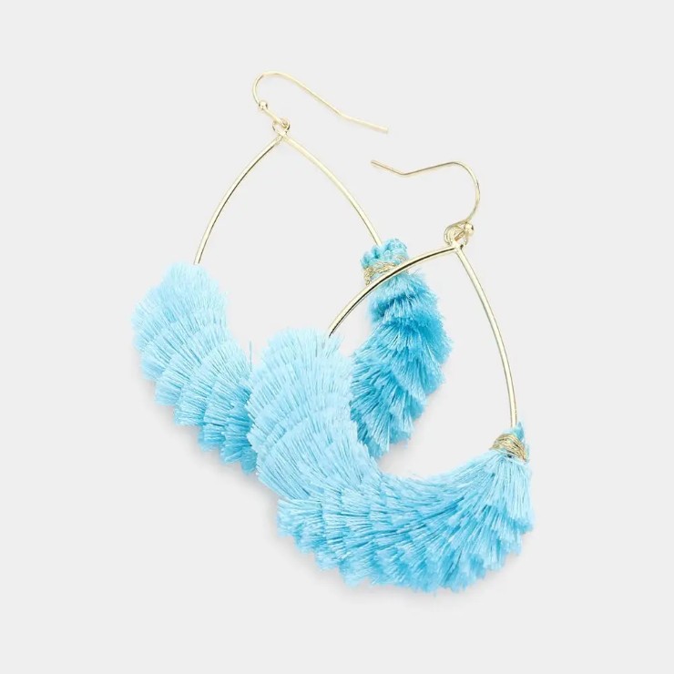 Crown Jewel Style #Aqua  Teardrop Tassel Earrings Default Thumbnail Image