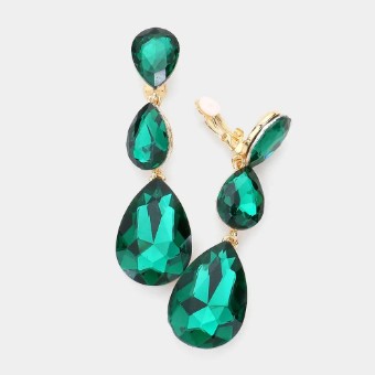 Crown Jewel Style #Triple Teardrop CLIP ON (Emerald) #0 thumbnail