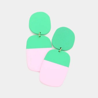 Crown Jewel Style #Two Tone Colored Metal Link Dangle ( Green/Pink) #0 thumbnail