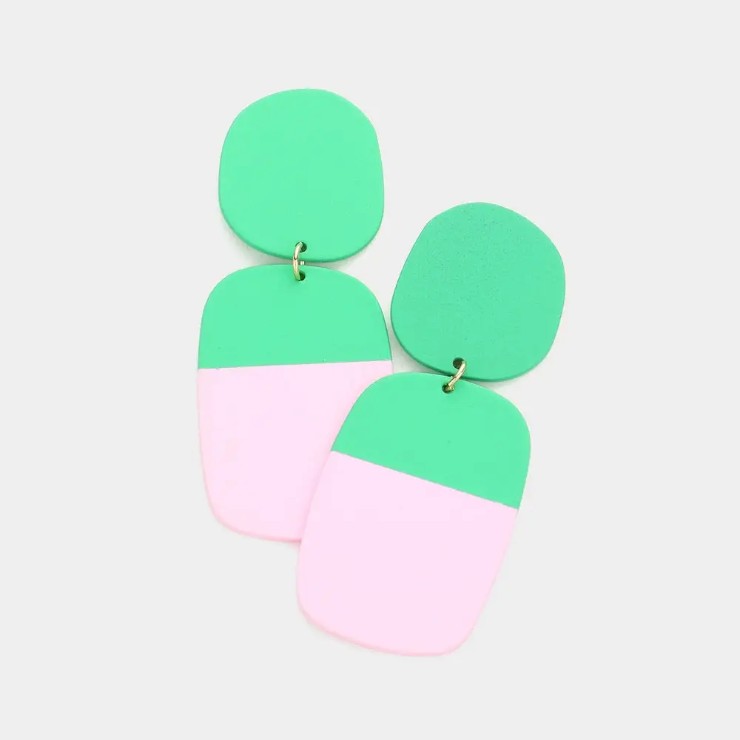 Crown Jewel Style #Two Tone Colored Metal Link Dangle ( Green/Pink) Default Thumbnail Image